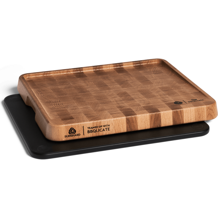 BURNHARD Schneidebretter Set - 2 Küchenbretter, magnetisch zusammensetzbar, 1x Eichenstirnholz & 1x Kunststoff, Cutting Board mit Saftrille, zweiteiliges Kombi-Schneidebrett – 38x32 cm - Braun, Schwarz - #944217 – Bild 5