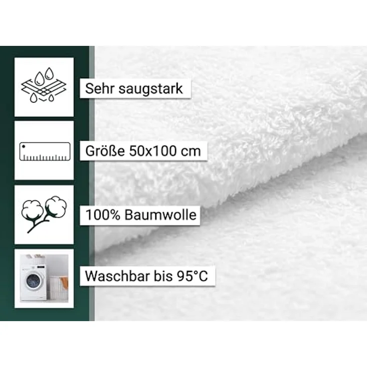 ZOLLNER 10er Set Handtücher, 50x100 cm, flauschige und saugstarke Baumwolltücher in Weiß, mit Aufhänger, waschbar bis 95°C, Hotelqualität, STANDARD 100 by OEKO-TEX zertifiziert – Bild 3