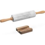 Navaris Nudelholz Teigroller und Ablage - Marmor Stein Nudelrolle mit Holzgriffen Marmor, (1-tlg)