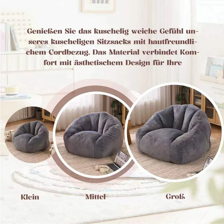 Sitzsack, ein Sitzsack für Erwachsene und Kinder, ein superweicher, bequemer und flauschiger Sitzsack für den Boden, ideal zum Spielen, Lesen und Entspannen - Mittel(Hellgrau)--Herde--98x98x60cm--YOUDENOVA – Bild 9