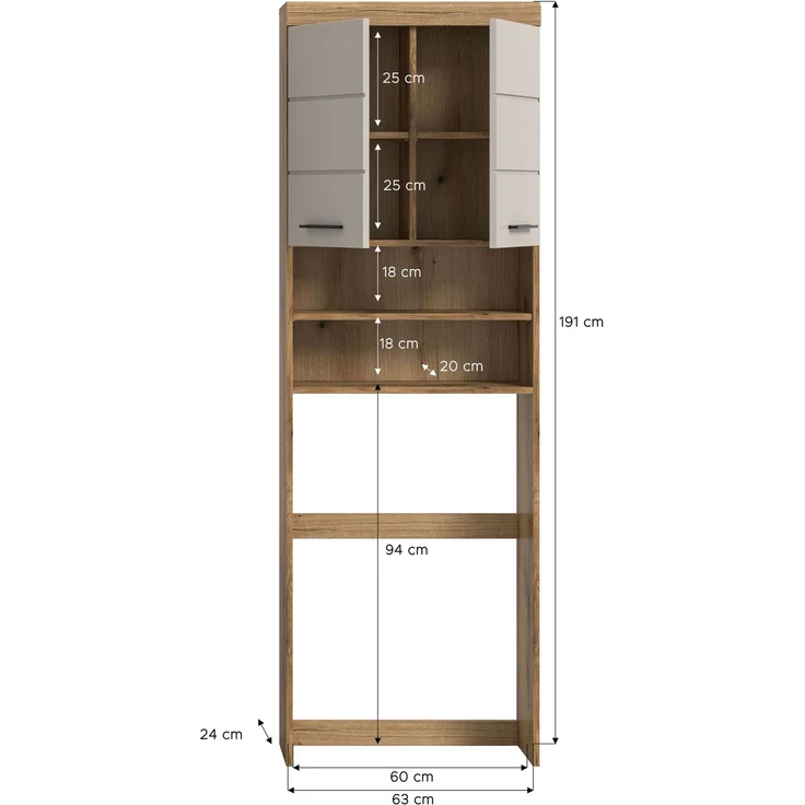 Waschmaschienenüberbau B/H/T: 63x191x24 cm in Evoak Oak Nachbildung – Bild 4