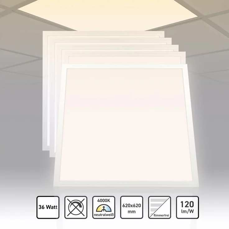 5x LED Panel 62x62 Neutralweiß 4000K 36W 4320lm Slim Alu PLs3.0 – Bild 2