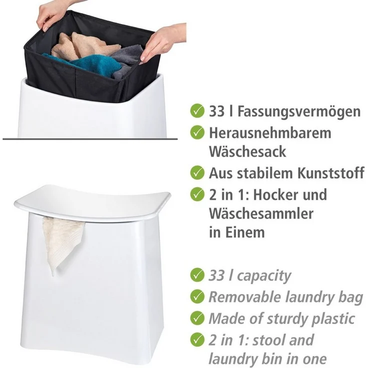 WENKO WING Badhocker, Weiß, mit herausnehmbaren Wäschesack – Bild 3