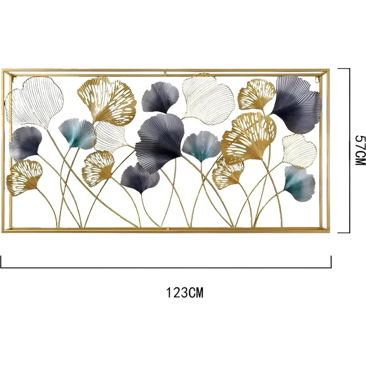 3D Wandbild "Ginkgo" aus Metall in gold, anthrazit, türkis, 125x60 cm, Wanddeko, Wandschmuck – Bild 7