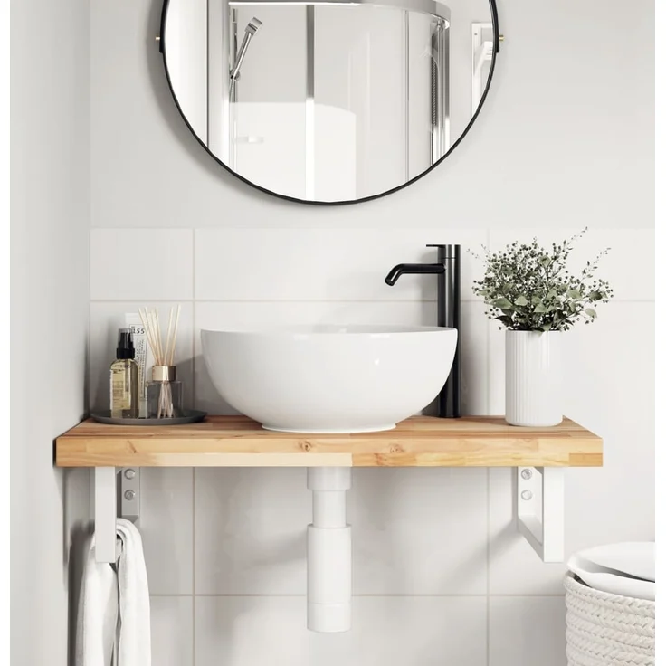 vidaXL Waschbeckenregal Wandmontage Stahl und Akazienholz 3302696 – Bild 2