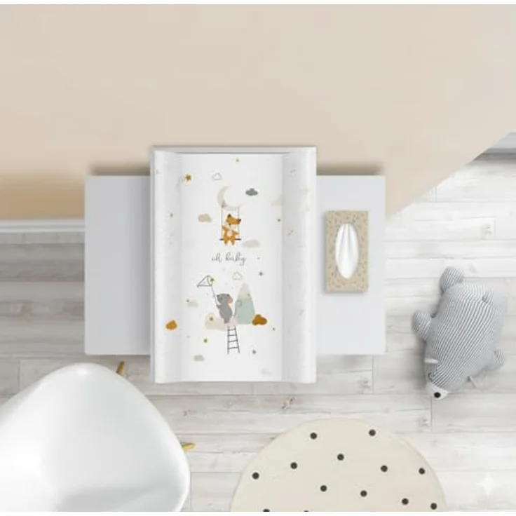 Wickelauflage 70x47 cm, Weiß mit Maus – abwaschbar & weich, profilierte Ränder für mehr Sicherheit – Wickeltischauflage für Wickelkommode – Baby Wickelunterlage mit Komfortfüllung – Bild 9
