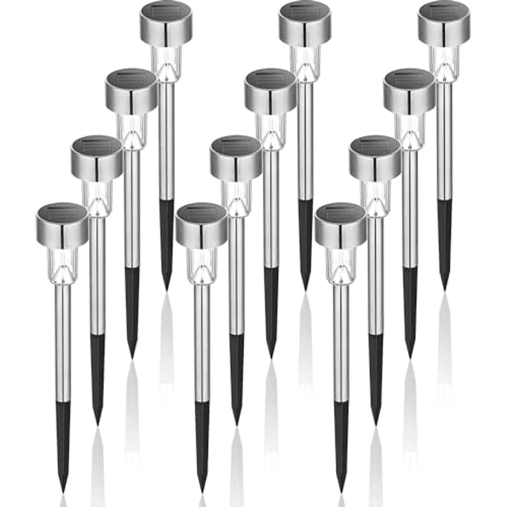 GIGALUMI Solarlampen für außen, Solarleuchten für Garten, 12 Stück, wasserdichte Solar Gartenleuchten für außen Garten, Balkon, Terrasse, Rasen, Wege (kaltweißen) – Bild 2
