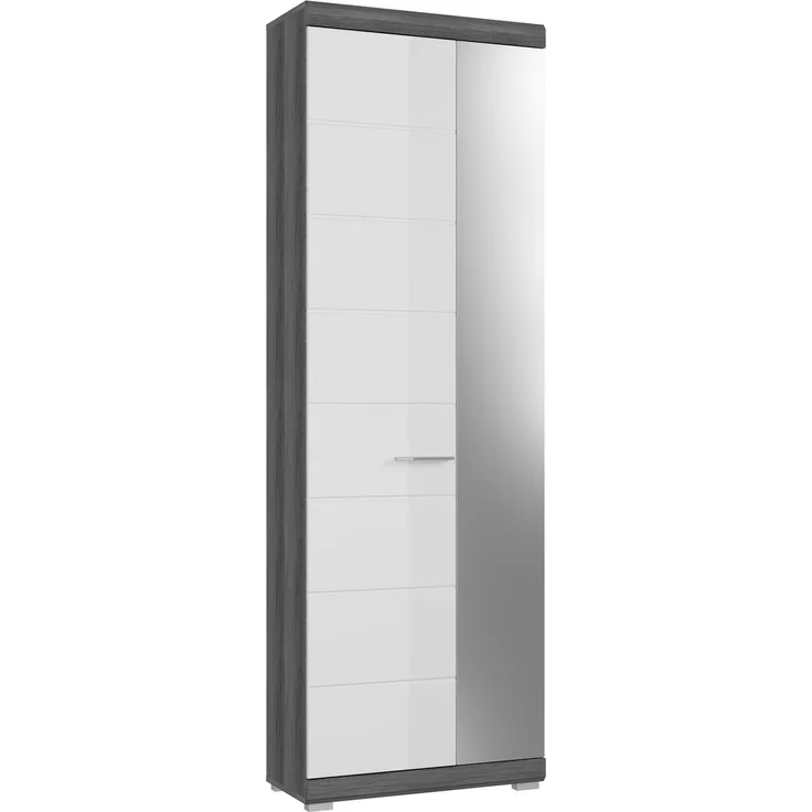 Garderobenschrank Scout - Rauchsilber / Weiß Hochglanz