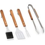 Relaxdays Grillbesteck, 4-teilig, Edelstahl / Holz braun