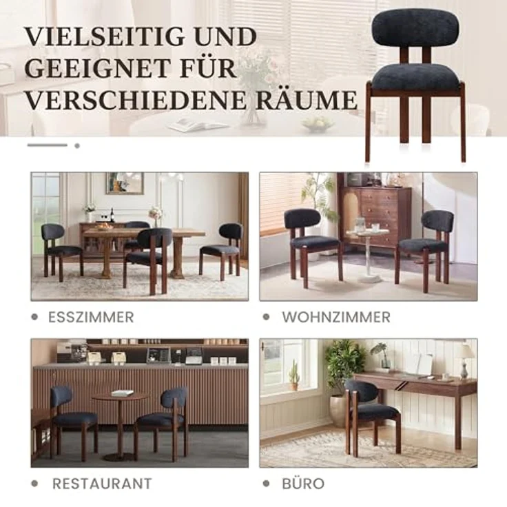 MALOL Esszimmerstühle 2er Set, Moderne Polsterstuhl Essstühle mit Holzbein, Stoff Esszimmerstühl mit Fester Rückenlehne für Esszimmer, Küche, Restaurant, Mit dunkelbraunen Beinen, Dunkelblau – Bild 9
