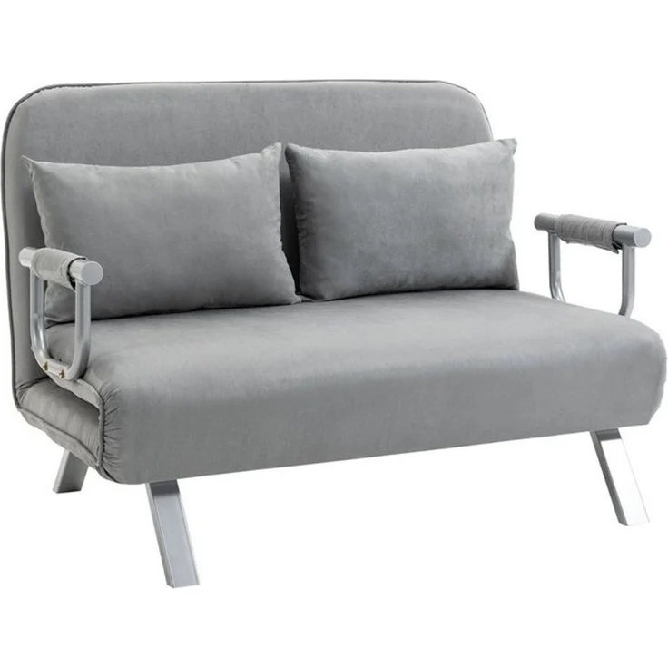 HOMCOM Schlafsofa Zweisitzer mit Bettfunktion, Einzelbett mit Kissen, Schlafcouch 1 Teile, für Wohnzimmer, Hellgrau – Bild 4