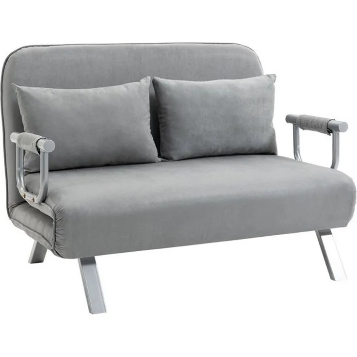 HOMCOM 2er-Sofa mit Schlaffunktion, verstellbare Rückenlehne, Kissen, klappbares Gästebett, Hellgrau, 111 x 80 x 78 cm
