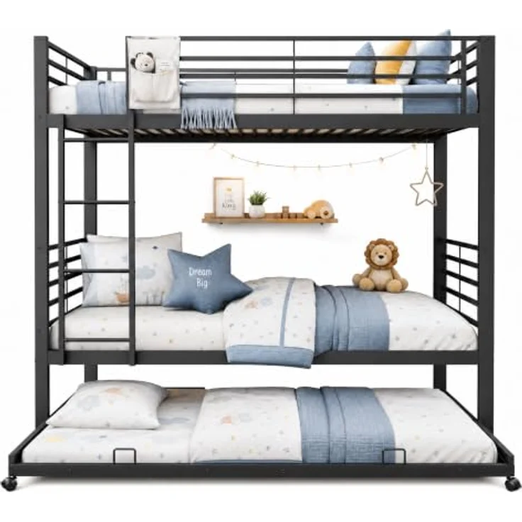 FAVSH Etagenbett 90x200 cm aus Metall, Hochbett mit Rausfallschutz und Leiter, Geräuscharmes Doppelbett, rutschfest, für Jugendliche und Erwachsene, WG & Ferienwohnung, Schwarz D – Bild 3