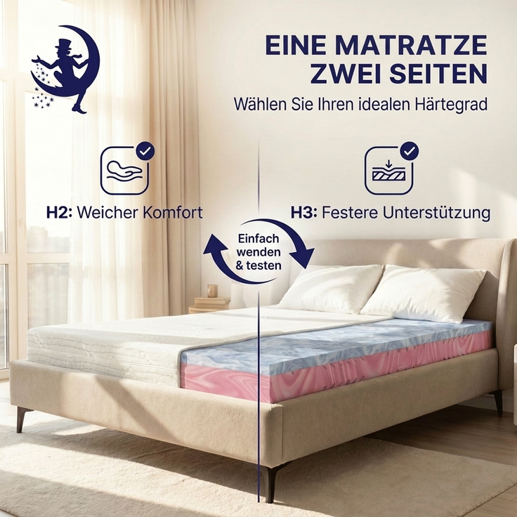 Mister Sandman Hybrid Matratze 80x200 cm H2/H3, 22 cm Höhe, 7-Zonen Kaltschaum & Gelschaum, Wendematratze, Atmungsaktiver Lyocell Bezug, Waschbar – Bild 5