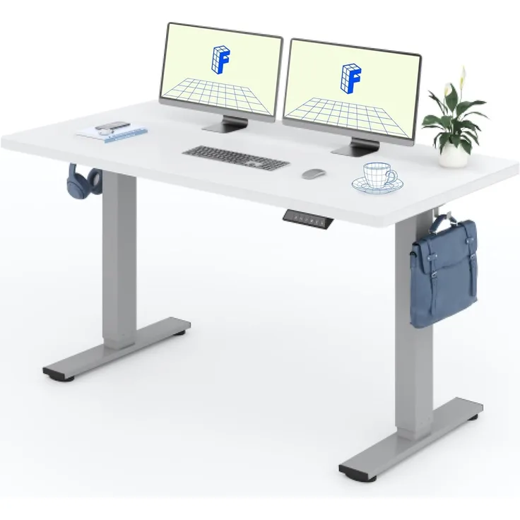 Flexispot EG1 160x80 cm Höhenverstellbarer Schreibtisch Elektrisch 2-Fach-Teleskop mit Tischplatte Sitz- & Stehpult (Weiß, Grau Gestell)