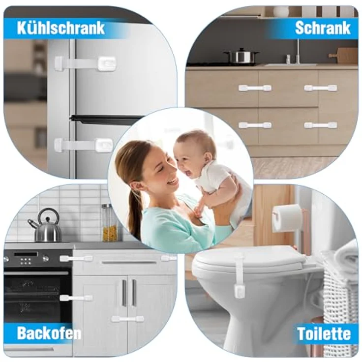 ECHOCUBE 10 Stück Kindersicherung für Schrank, Verstellbare Baby Schubladensicherungen mit 3M Kleber, Baby Sicherheitsschlösser für Schränke, Schubladen, Kühlschrank - Kein Bohren erforderlich (Weiß) – Bild 7