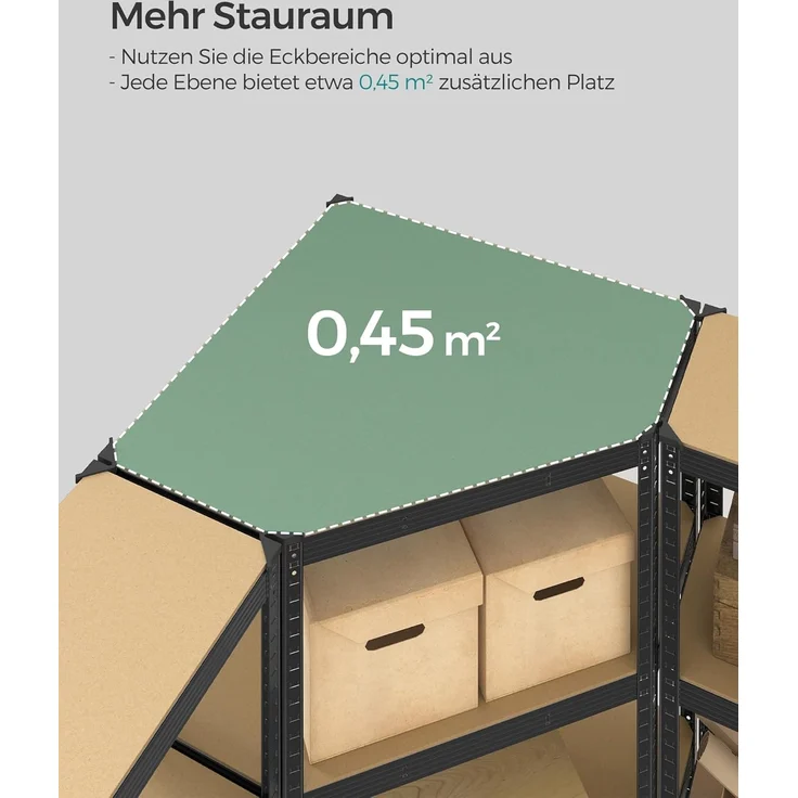 SONGMICS Eckregal-Set 5 Ebenen, Schwerlastregal, Metall, Lagerregal für Garage, Abstellraum, Kellerregal, bis 2625 kg belastbar, tintenschwarz-naturbeige GLR070B03 – Bild 5