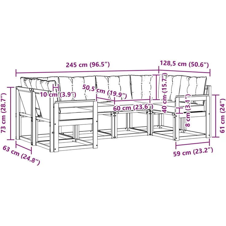 vidaXL Outdoor-Sofagarnitur 6 stk. 6-Sitzer Natur und Hellgrau 3368994 – Bild 8