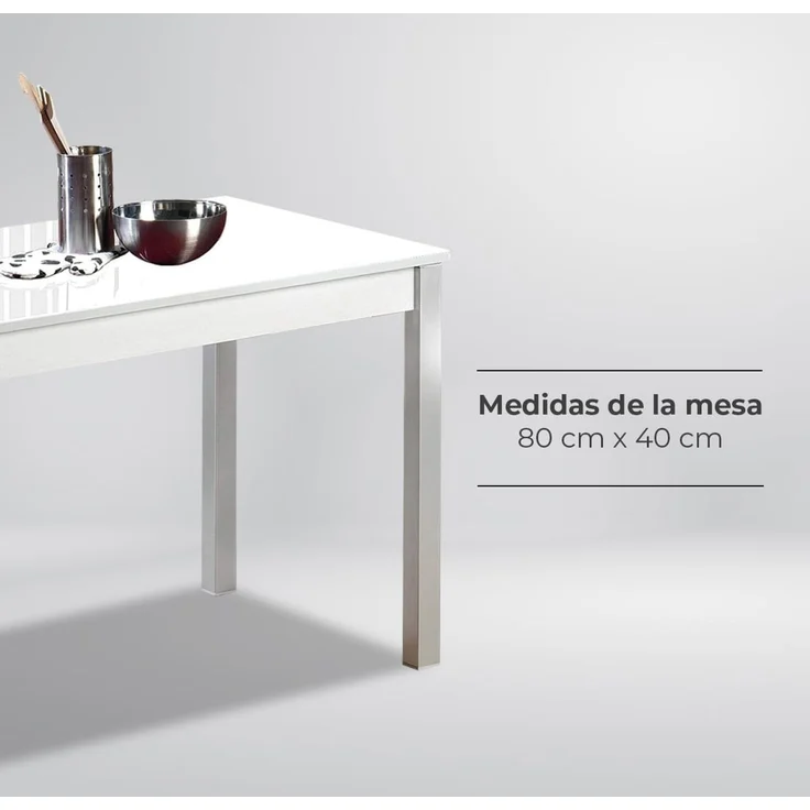 ASTIMESA Fester Tisch kuechentisch, Metall Glas Holz, weiß, 100x60 cm – Bild 8