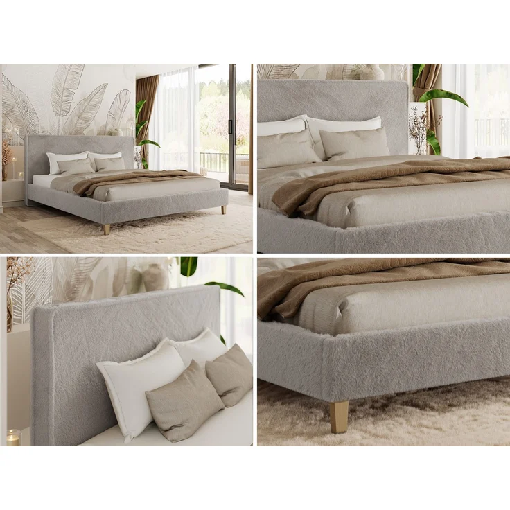 Design Polsterbett LUMARO CLASSIC 160x200 cm mit Lattenrost & 12cm hohen Füßen, Doppelbett mit Kopfteil, Konfigurierbar, Pocket Matratze - Hellgrau Plüsch - VIRE LUX – Bild 2