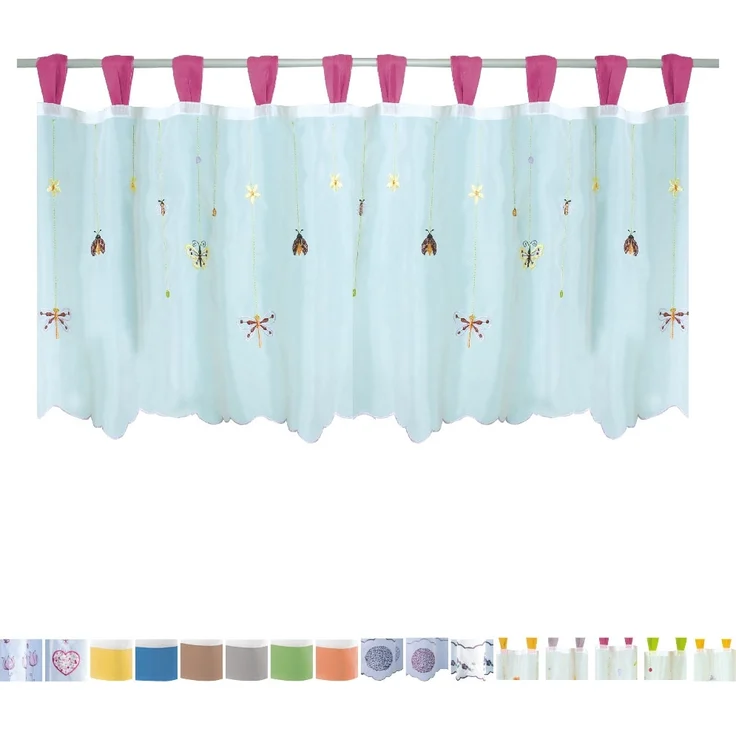 Bistrogardine mit Schlaufen ca. 150x45 cm Auswahl: flieder - Blumen bestickt – Bild 3