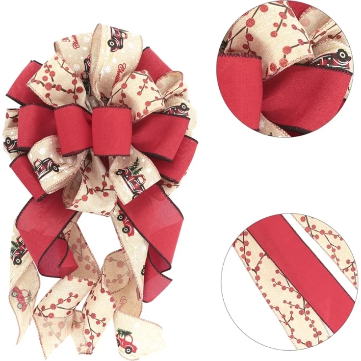 1 Stück – Handgefertigte Baumspitze mit Büffelkaromuster & Schleife, Weihnachtsdeko (83 cm) – Bild 3