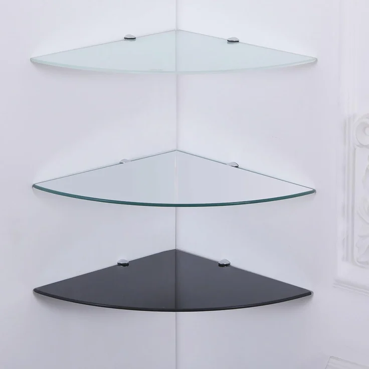 HOOZ Wandregal Eckregal aus Sicherheitsglas mit Halterung - Klarglas 35 x 35 x 0,6 cm, 1-tlg, mit geschliffenen Kanten – Bild 8