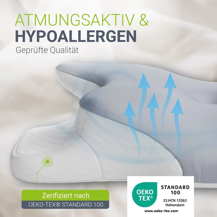 Juskys Nackenkissen 1er Set - Ergonomisches Nackenkissen mit Memory-Foam, atmungsaktivem Bezug - Kissen für den Nacken, gesunder Schlaf - weiß/grau – Bild 3