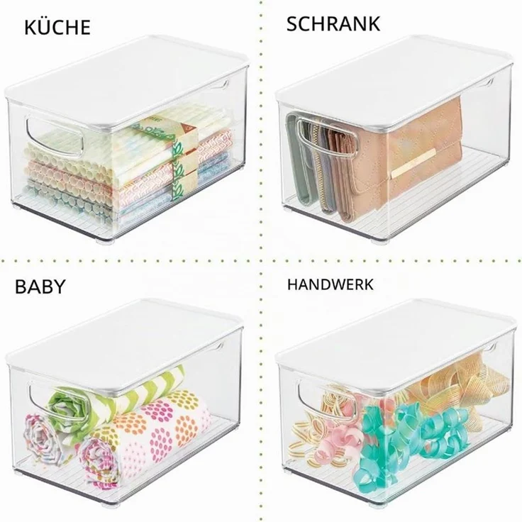 mDesign Organizer Box Aufbewahrung Ablage Deckel Griff 2er-Set Transparent/Weiß – Bild 7