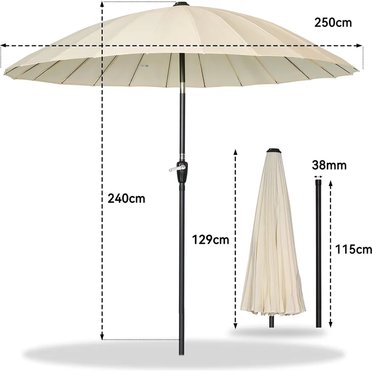 Angel Living Sonnenschirm Terrassenschirm Ø 250cm, Rund Shanghai Stil, UV-Schutz 50+, mit Kurbel, ideal für Garten, Terrasse, Hof und Pool – Bild 2