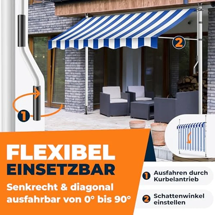 KESSER® Klemmmarkise mit Handkurbel Balkon, Balkonmarkise ohne Bohren, UV-beständig höhenverstellbar wasserabweisend, Sonnenschutz, Terrassenüberdachung, einfache Montage 400cm – Bild 3