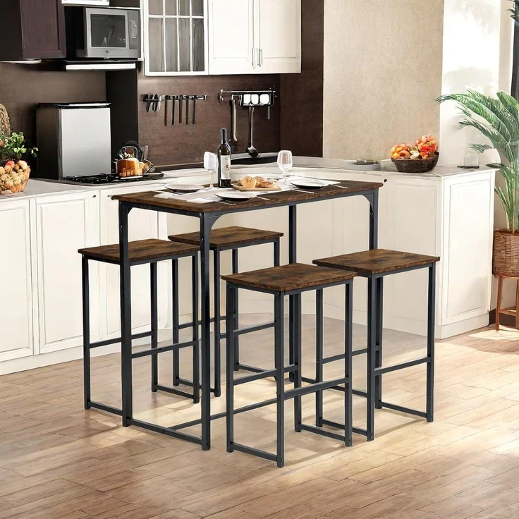 Bartisch 100x50x90cm Barhocker 4er Set Industriestil Küche Braun – Bild 6