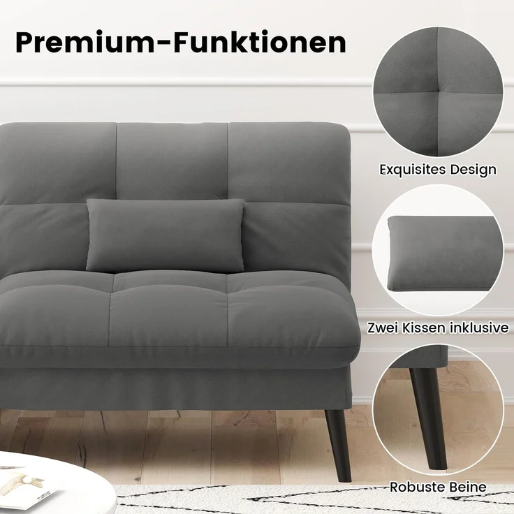 COMHOMA Schlafsofa mit Schlaffunktion – Futonbezug ausklappbar – Ecksofa – Gästesofa 3-Sitzer – mit Verstellbarer Rückenlehne aus grauem Stoff – Bild 5