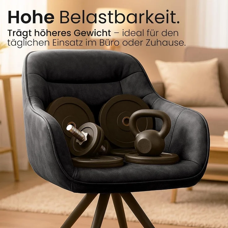 CLP Esszimmerstuhl drehbar mit Armlehne Russel, Küchenstuhl in Samt oder Stoff - Farbe:schwarz;Material:Vintage Stoff – Bild 6