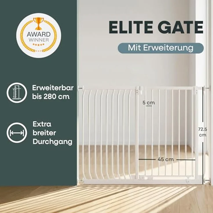 Safetots Elite Sicherheitsschutzgitter, 134cm - 143cm, Mattweiß, Treppenschutzgitter mit Druckmontage, Sicherheitsbarriere, Einfache Installation – Bild 5