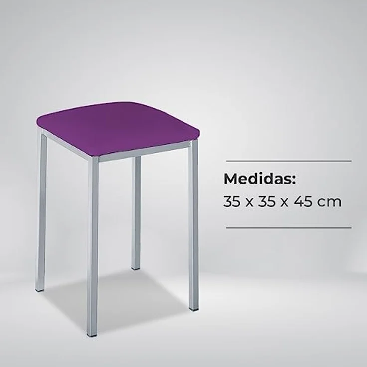 ASTIMESA - Gepolsterter Küchenhocker - Solide und Feste Struktur - Gestell Farbe Aluminium und Sitzfläche aus Kunstleder - Sitzfarbe: Aubergine, Lieferumfang: 2 Stück, Maße: 35 x 35 x 45 cm – Bild 7