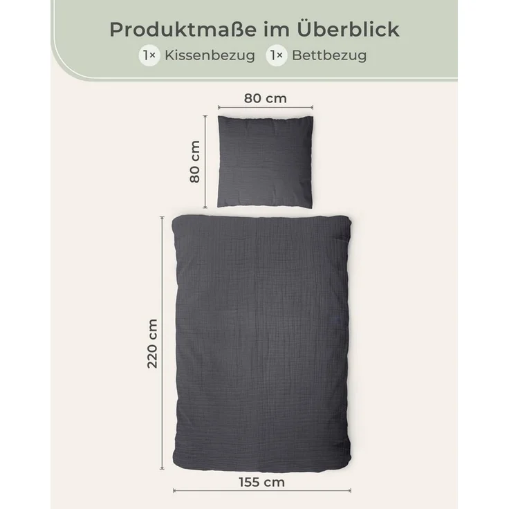 Laynenburg Bettwäsche Musselin aus 100% Baumwolle in 135x200 oder 155x220 cm, atmungsaktiv & bügelfrei – 2 lagig mit Reißverschluss & Haltebändern – Bild 3
