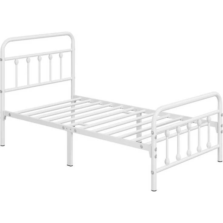 Yaheetech Bettgestell Metallbett, Metall Bettrahmen mit Kopfteil, Metall Weiß, 90 x 200 cm – Bild 4