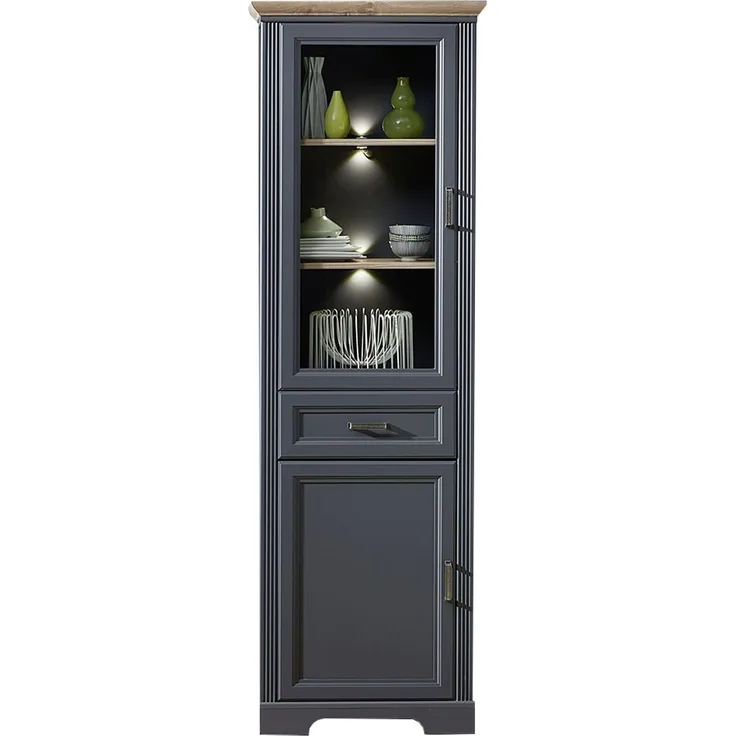 Vitrine Jena / Jasmin, Holzwerkstoff, Grau, Schwarz, 66 x 204 x 42 cm