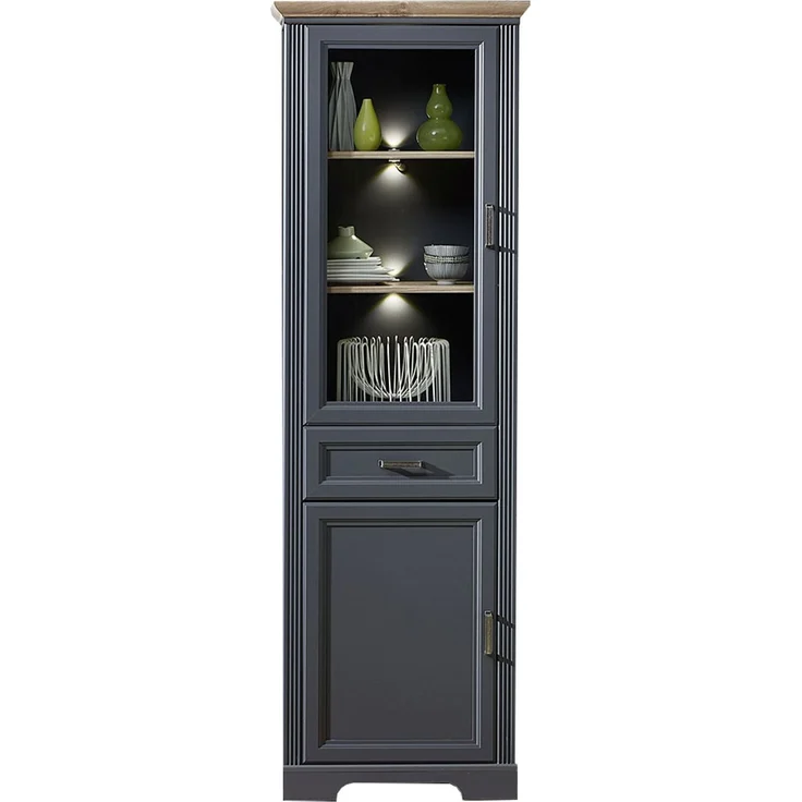 Vitrine Jena / Jasmin, Holzwerkstoff, Grau, Schwarz, 66 x 204 x 42 cm – Bild 1