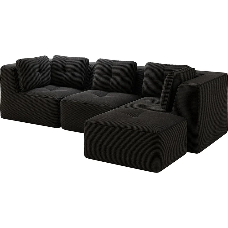 EINHOM Rahmenloses L-förmiges Ecksofa, modulares Ecksofa, Ecksofa mit Ottomane, modulares Cordsofa, Dreisitzer-Cordsofa mit tiefer Sitzfläche für das Wohnzimmer, kein Aufbau erforderlich, Schwarz – Bild 6