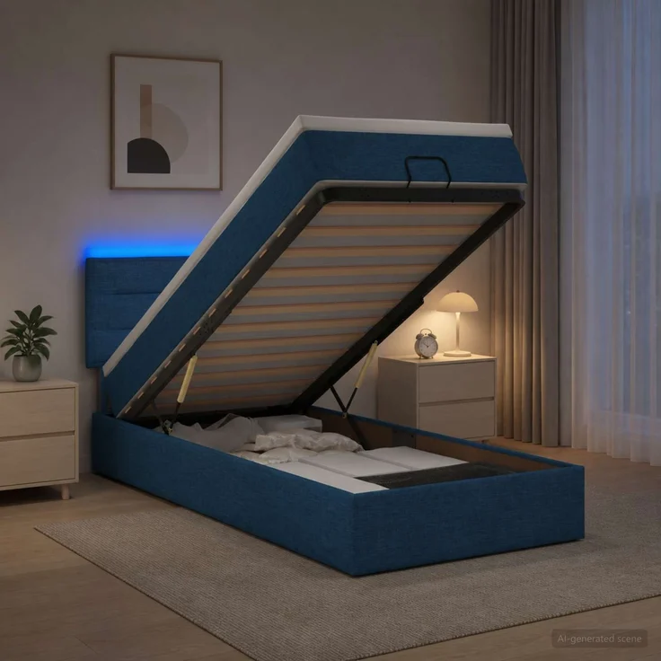vidaXL Ottoman-Bett mit Matratze und LED Blau 90 x 190 cm Stoff 3456793 – Bild 4