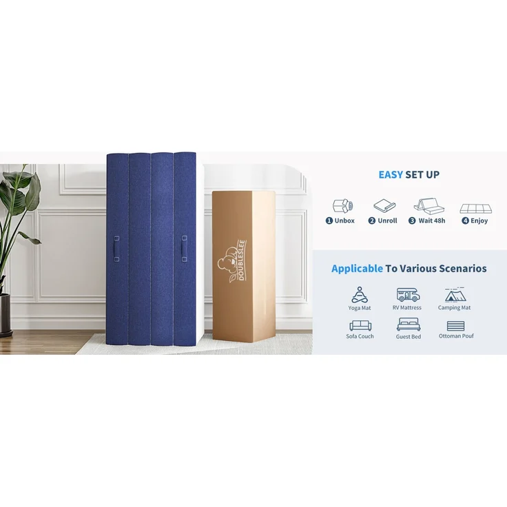 Botifly Faltmatratze 80x195x10 cm – 4-Fach klappbar, Memory Foam & waschbarer Bezug, Ideal für Gäste, Camping & Yoga (Blau/Weiß) – Bild 10