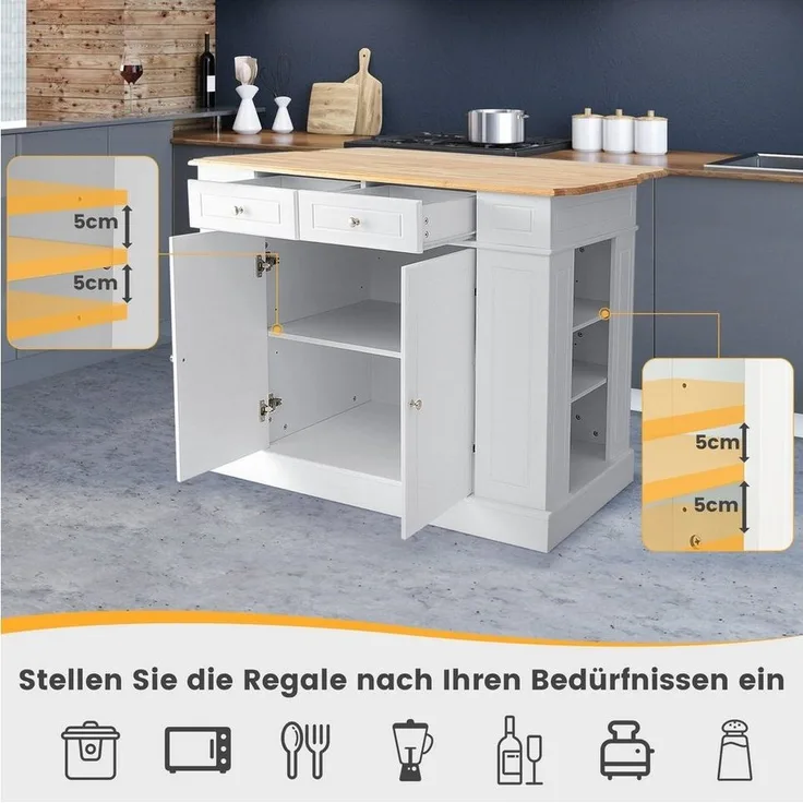 COSTWAY Küchenbuffet klappbare Arbeitsplatte,120cm breite,schwarz