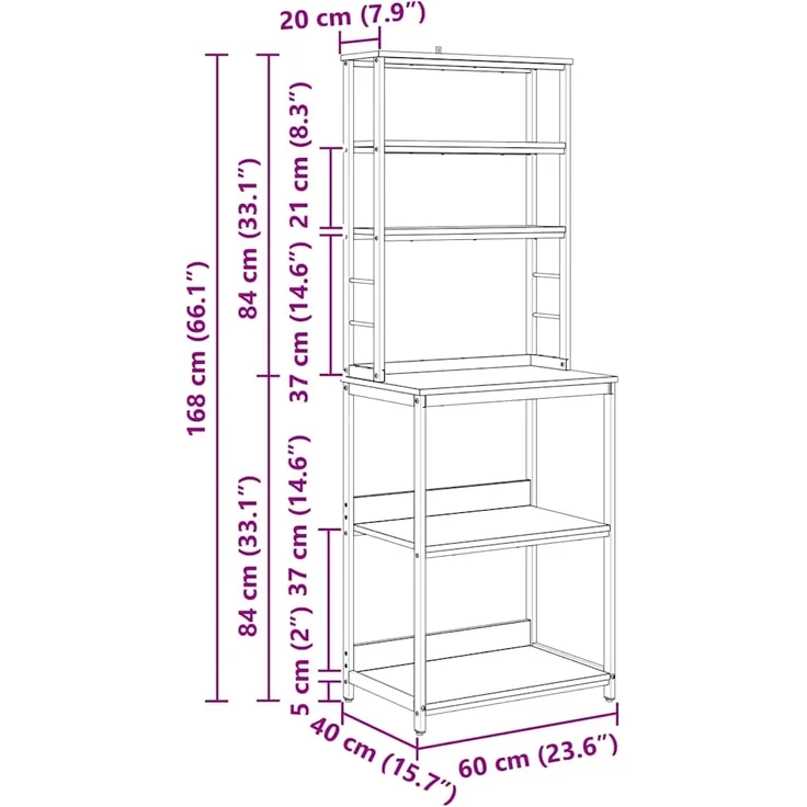 vidaXL Küchenregal Altholz 60 x 40 x 168 cm Holzwerkstoff 883884 – Bild 10