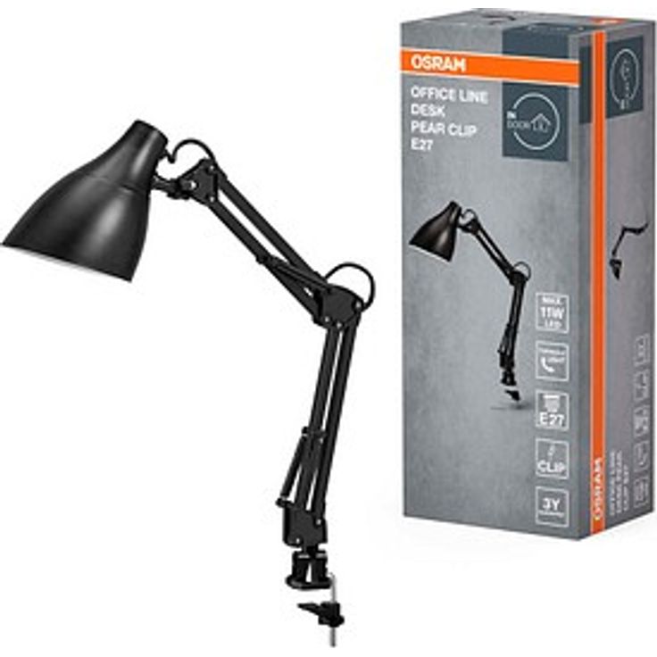 OSRAM Office Line Desk Pear Clip E27 Schreibtischlampe, 11 W, schwarz, LED mit Tischklemme und warmweißem Licht