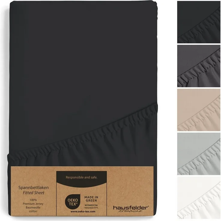 Hausfelder Spannbettlaken Topper Bettlaken 90/100x200 cm, bis 15 cm Matratzenhöhe, Schwarz, Jersey-Baumwolle, Gummizug: rundum, (1 Stück), verschiedene Farben und Größen