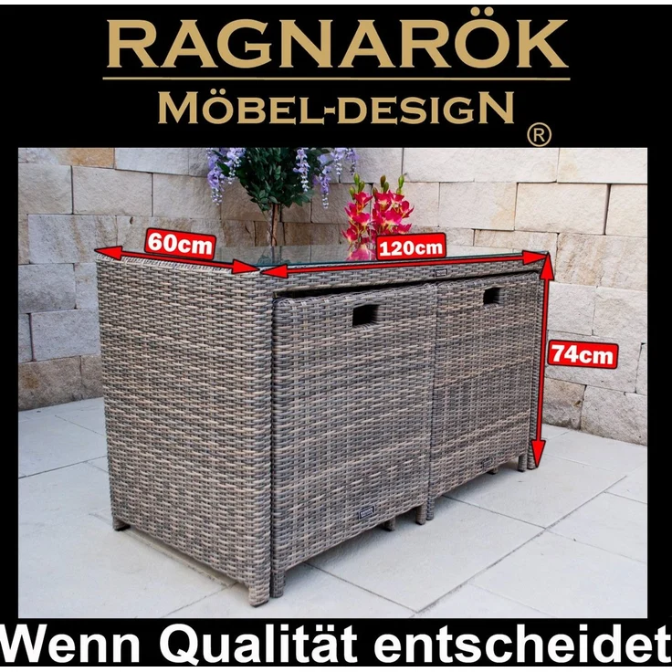 Ragnarök Möbel-Design Garten-Essgruppe HEIMDALL Esstisch Set 2+2, (Set, Polyrattan, Alu), 10 Jahre Garantie auf UV Beständigkeit des Polyrattan, Würfelsystem – Bild 3