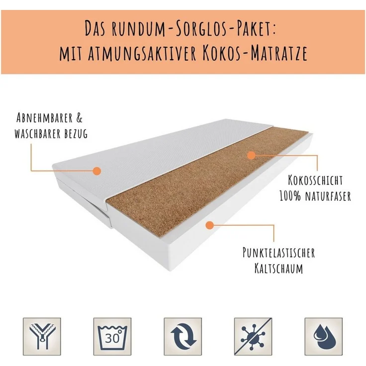 Kids Collective Kinderbett für Mädchen mit Matratze und Schublade & Lattenrost (70x140, 80x160 cm Jugendbett Einzelbett Komplettbett in weiß), Bett für Kinder Bett komplett Set Rausfallschutz Kinderbett 70x140 cm – Bild 3