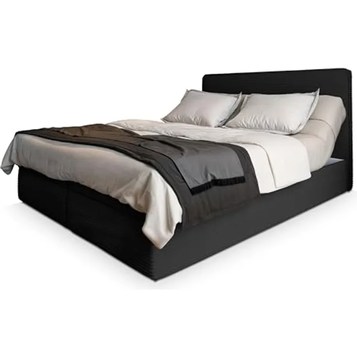 Masseno Boxbett ASTOR 180x200 cm, Boxspringbett mit Bonell Matratze, Kaltschaum-Topper und Kopfteil in Lincoln 100